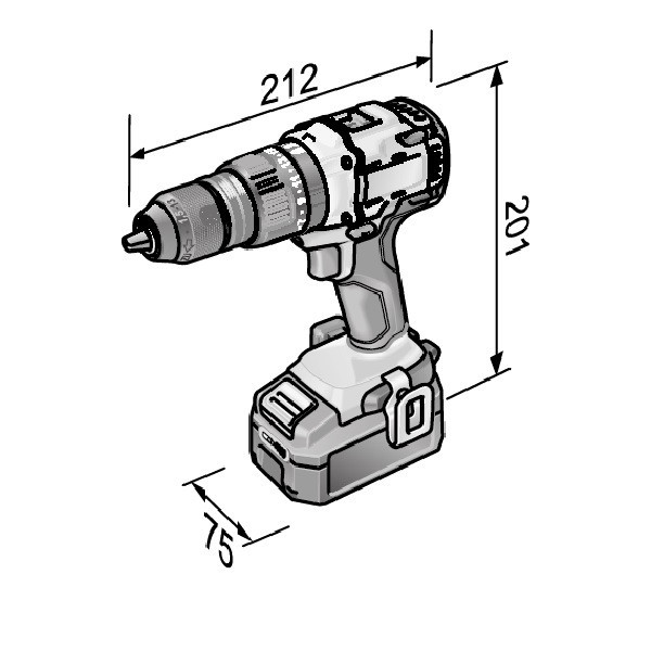 دریل پیچگوشتی چکشی شارژی فلکس مدل PD 2G 18.0-EC FS55BC/5.0 ابعاد
