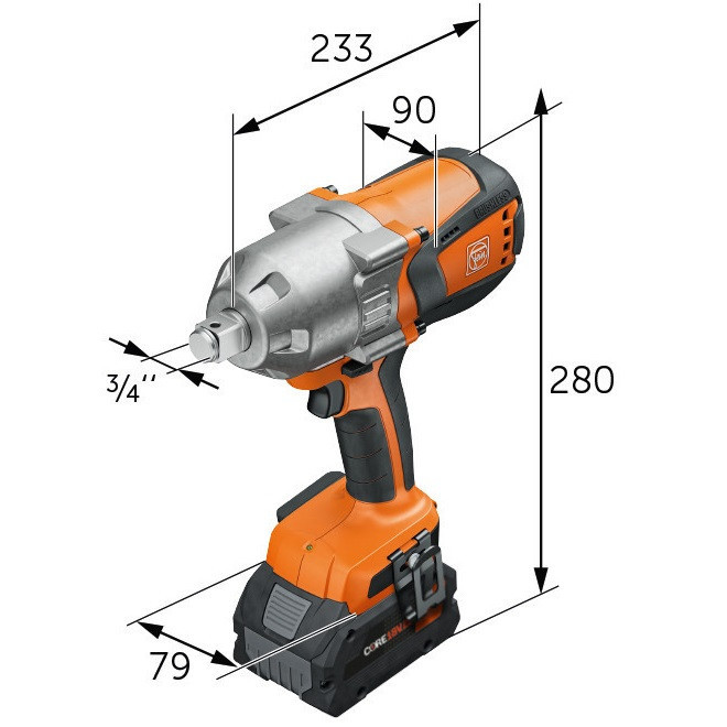 آچار بکس ضربه ای فاین مدل ASCD 18-1000 W34 AS Set 8 Ah ProCORE ابعاد