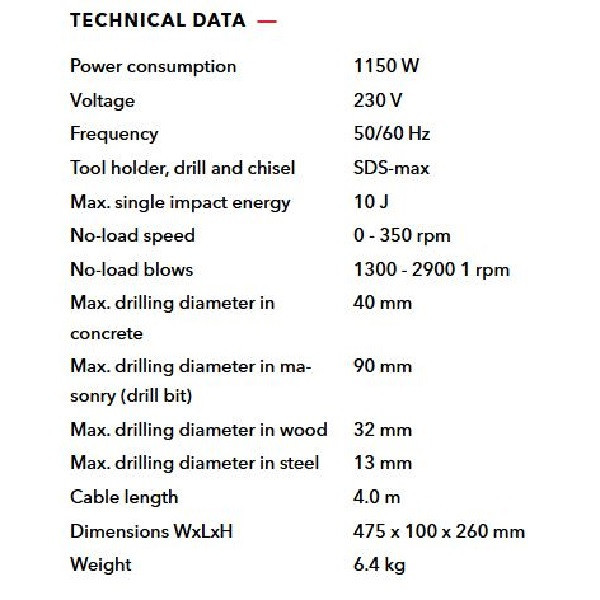 دریل تخریب فلکس مدل CHE 5-40 SDS-max مشخصات